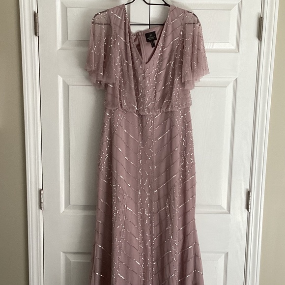 Ladies Adrianna PAPELLSize 14 Beaded Sequins Long Light Colored Mauve  Dress - Picture 1 of 7